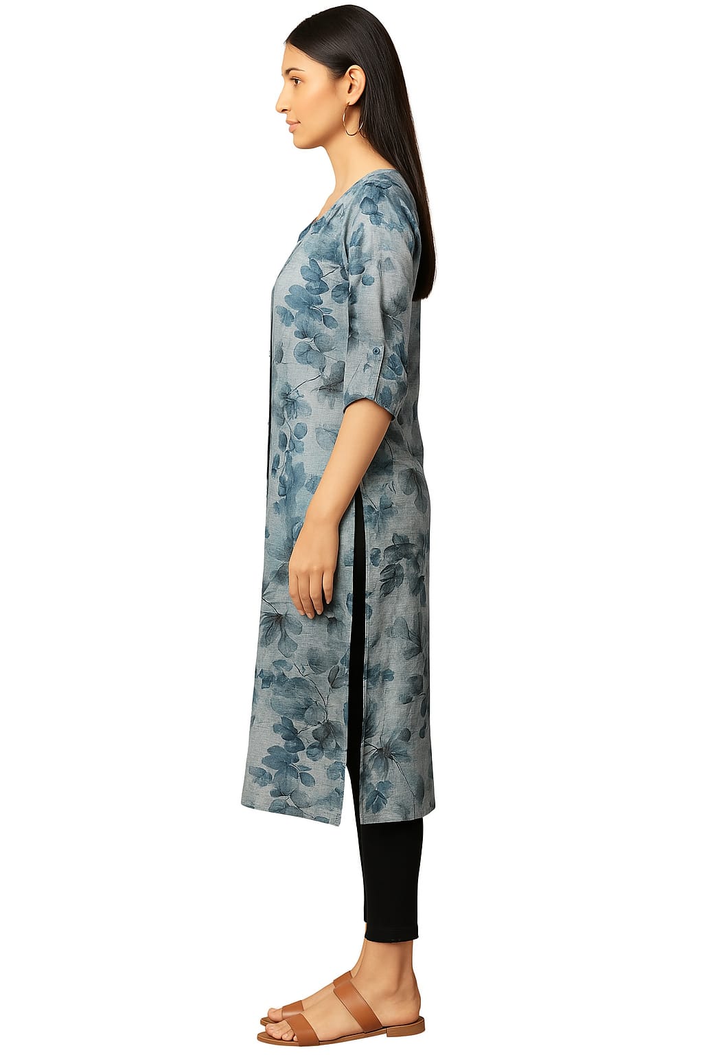 PREMIUM BLUE FLORAL PRINTED CEY FABRIC KURTI