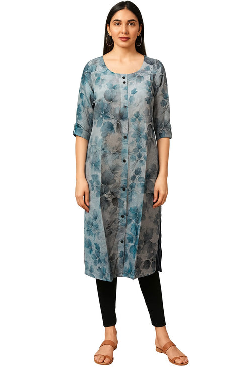 PREMIUM BLUE FLORAL PRINTED CEY FABRIC KURTI