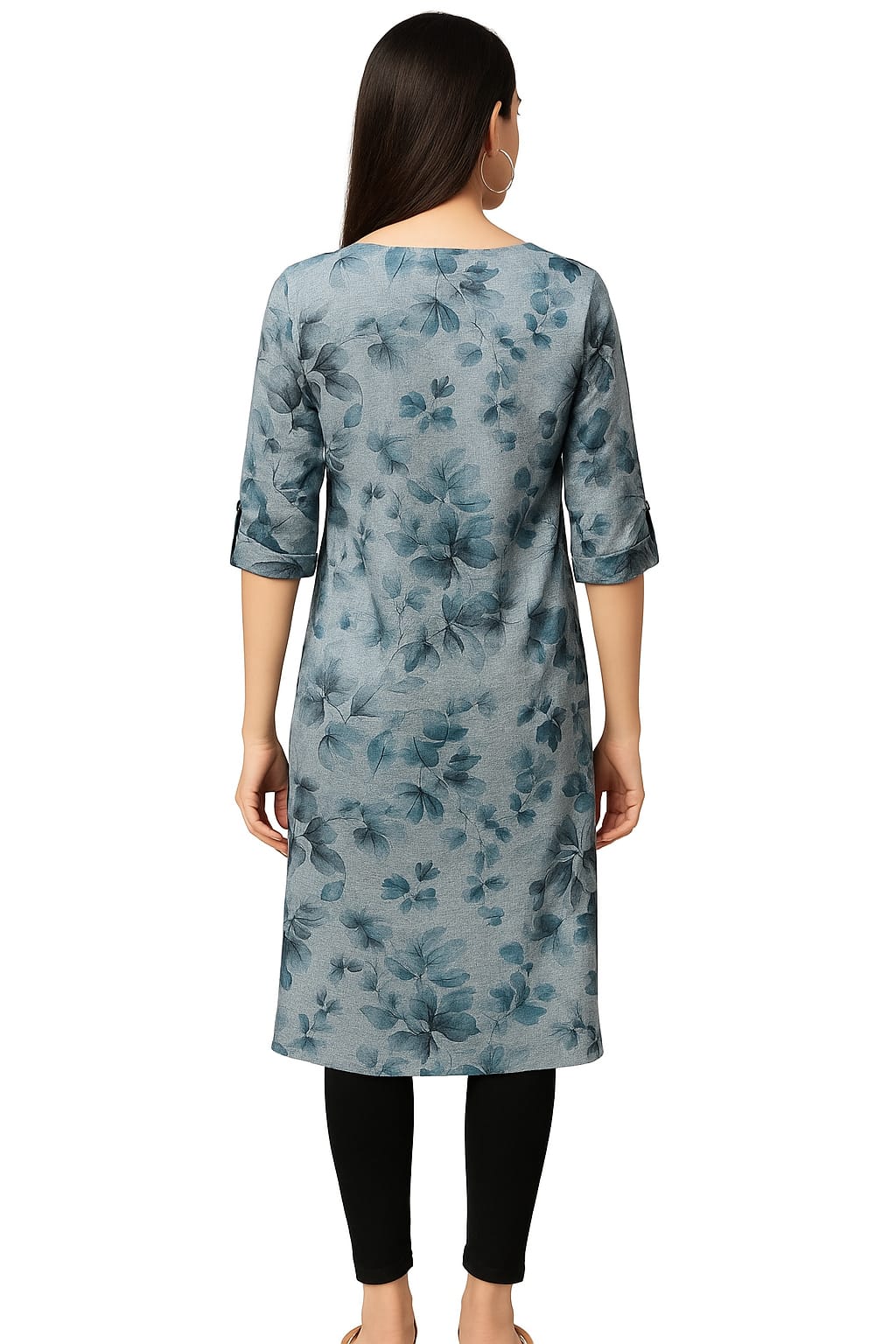 PREMIUM BLUE FLORAL PRINTED CEY FABRIC KURTI