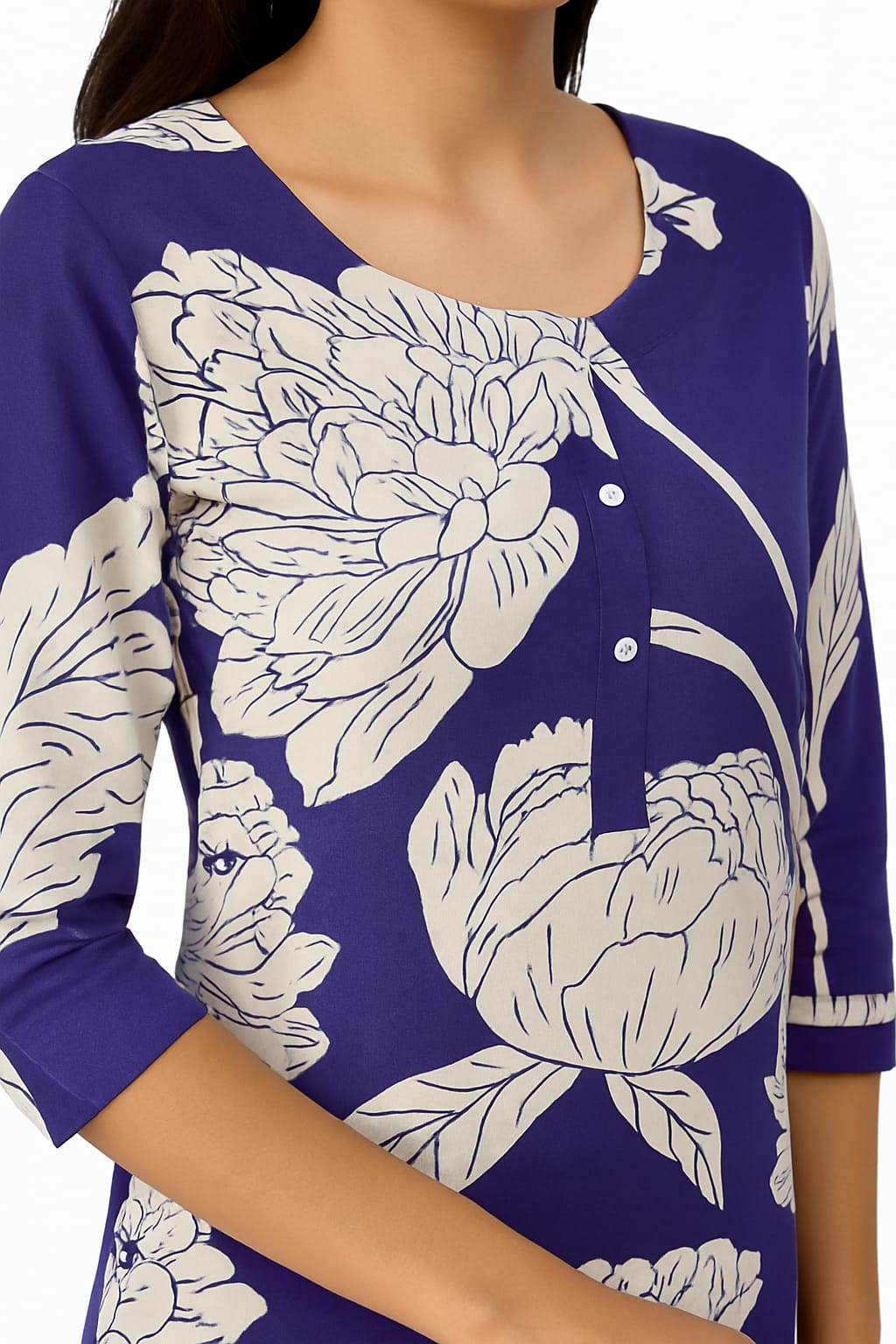 PREMIUM FLORAL PURPLE PRINTED COTTON KURTI