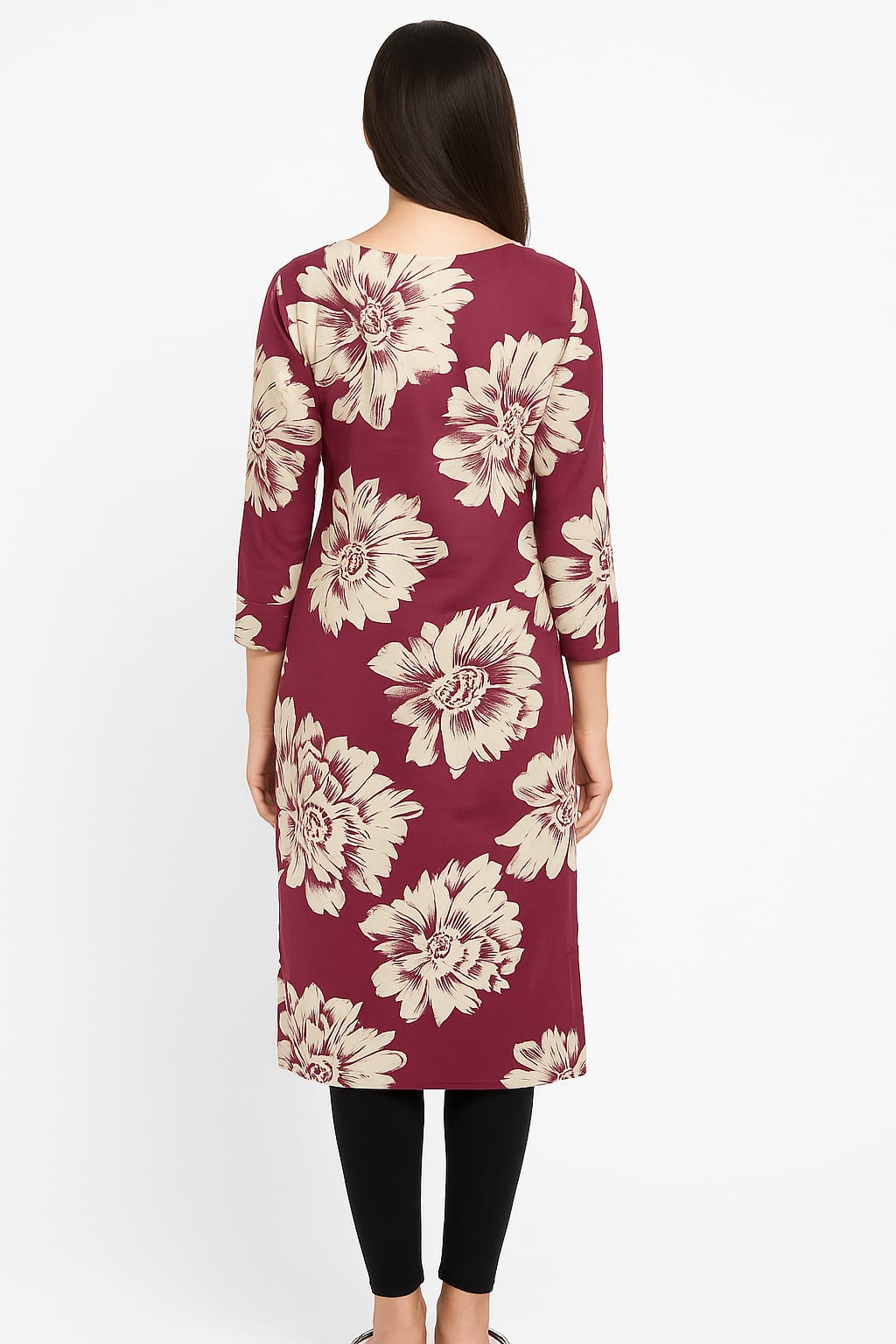 PREMIUM MAROON FLORAL PRINTED COTTON KURTI