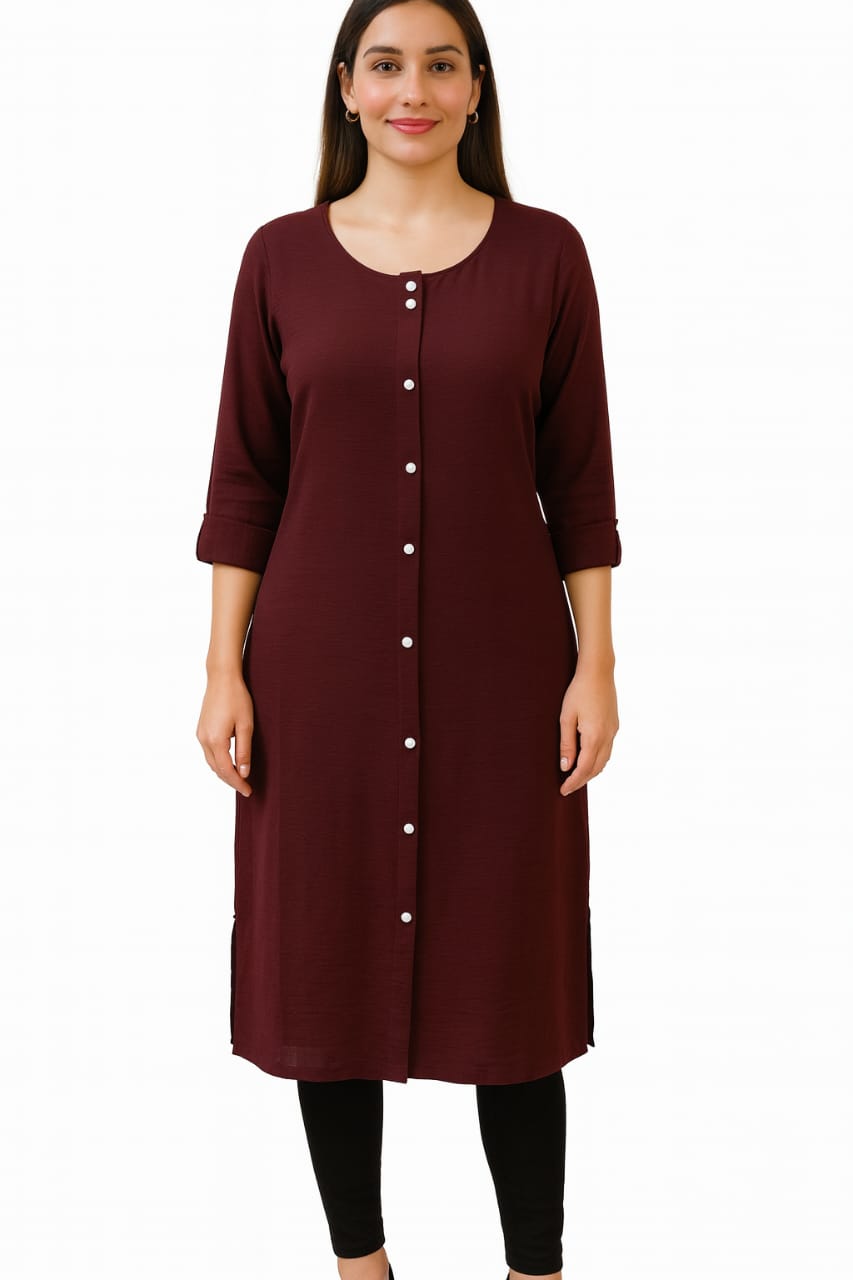 PREMIUM MAROON SOLID CEY FABRIC KURTI