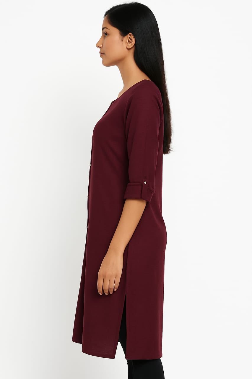 PREMIUM MAROON SOLID CEY FABRIC KURTI