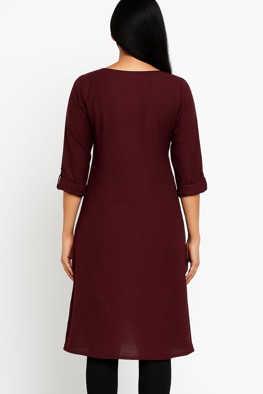 PREMIUM MAROON SOLID CEY FABRIC KURTI