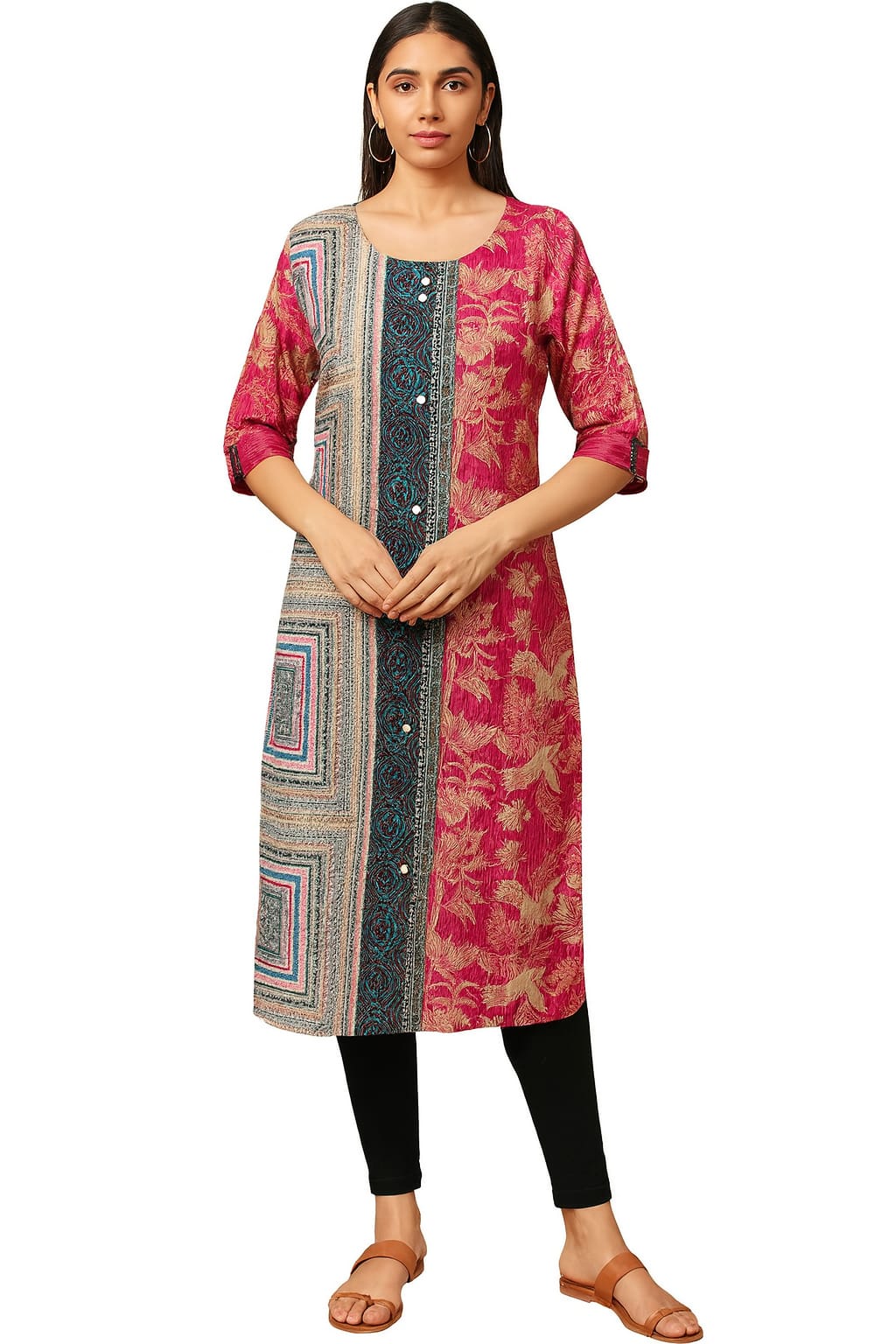 PREMIUM MULTICOLOR PRINTED CEY FABRIC KURTI