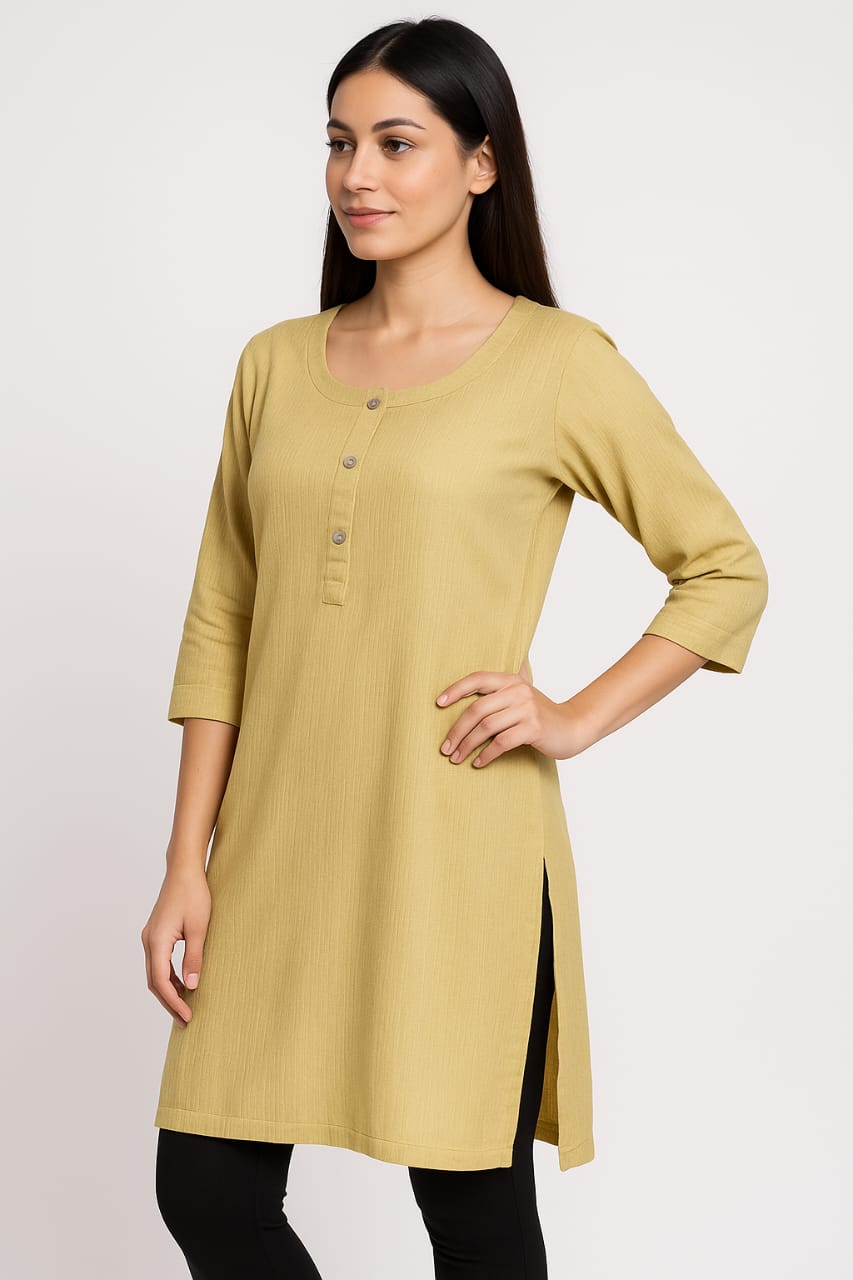 PREMIUM MUSTARD YELLOW SOFT POPCORN KURTI