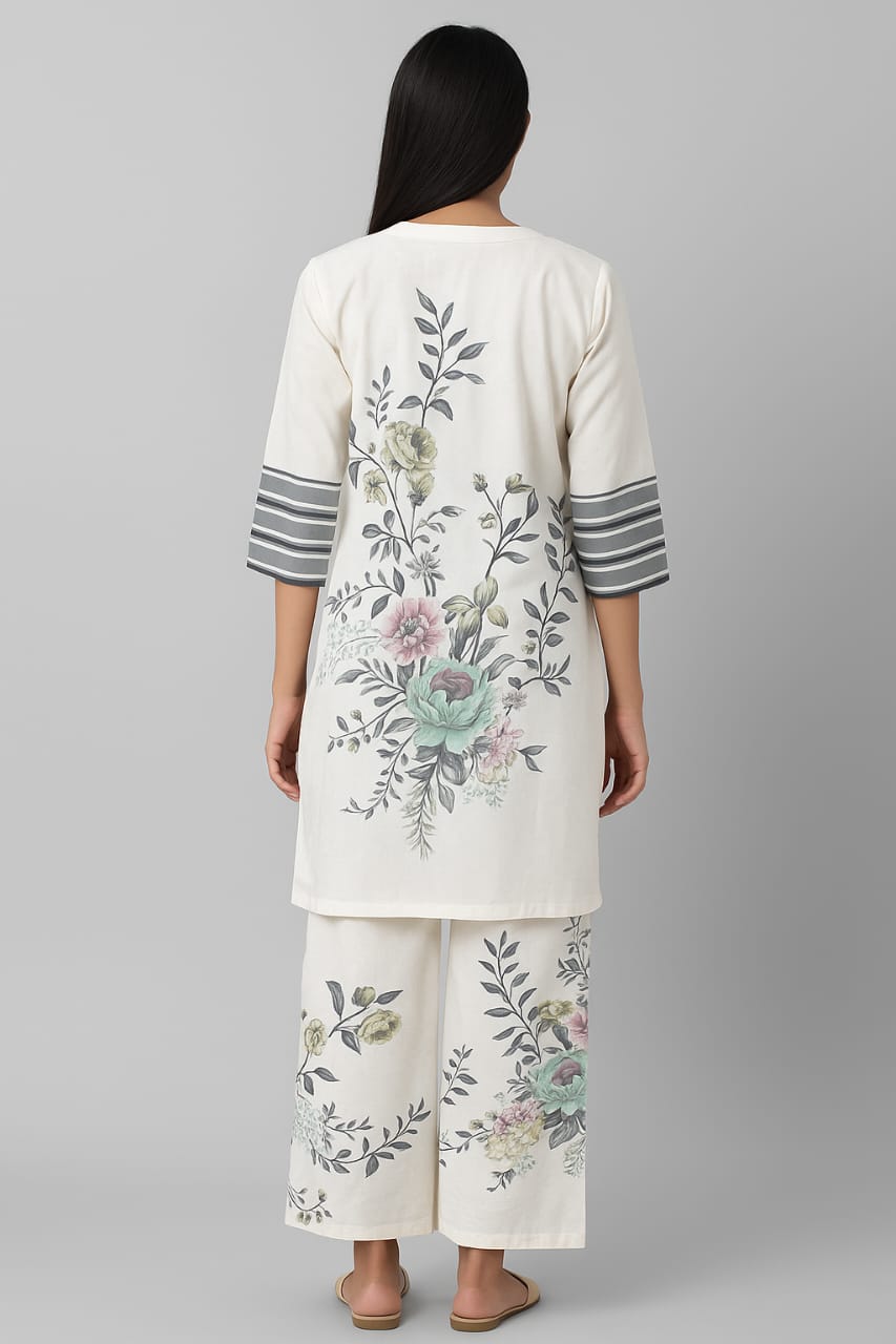 PREMIUM PASTEL FLORAL COTTON KURTA SET