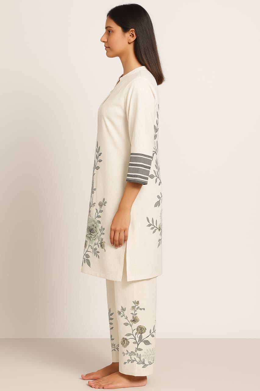 PREMIUM PASTEL FLORAL COTTON KURTA SET