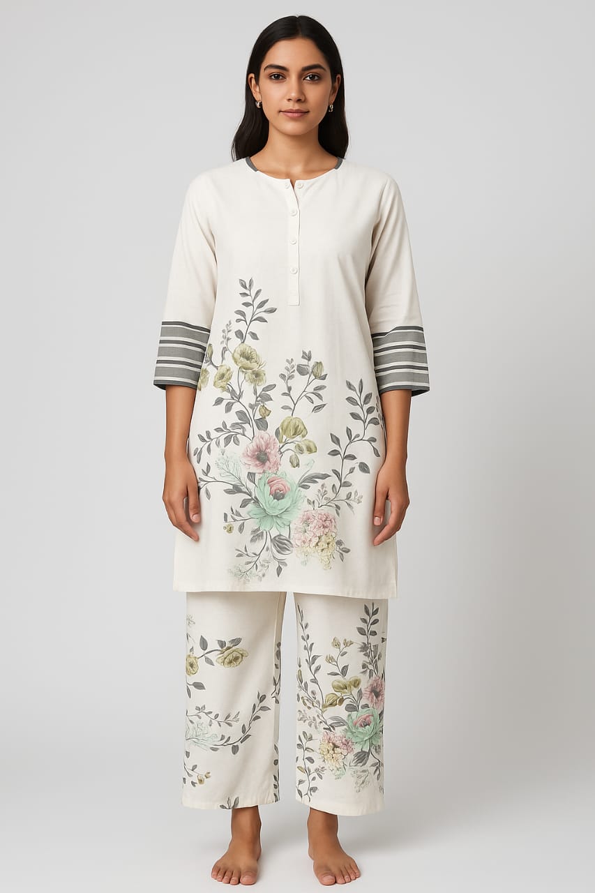 PREMIUM PASTEL FLORAL COTTON KURTA SET