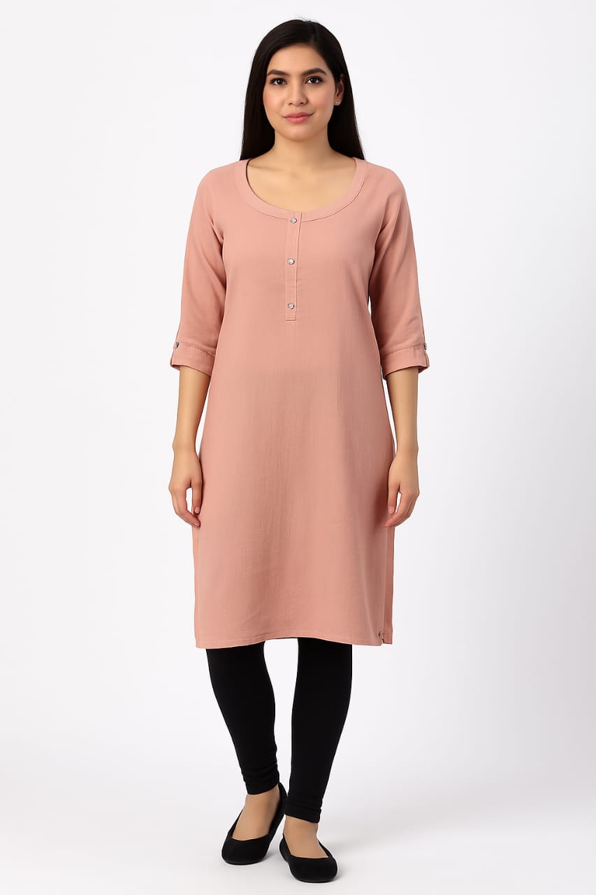 PREMIUM PEACH SOFT POPCORN KURTI
