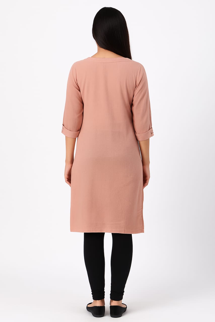PREMIUM PEACH SOFT POPCORN KURTI