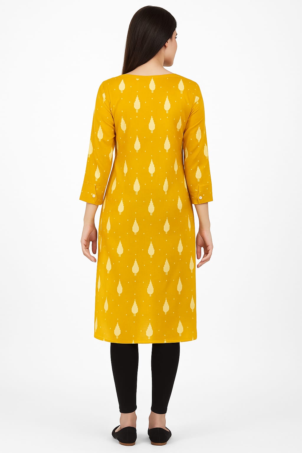 PREMIUM ROUND NECK COTTON KURTI (Mustard yellow ethnic print)