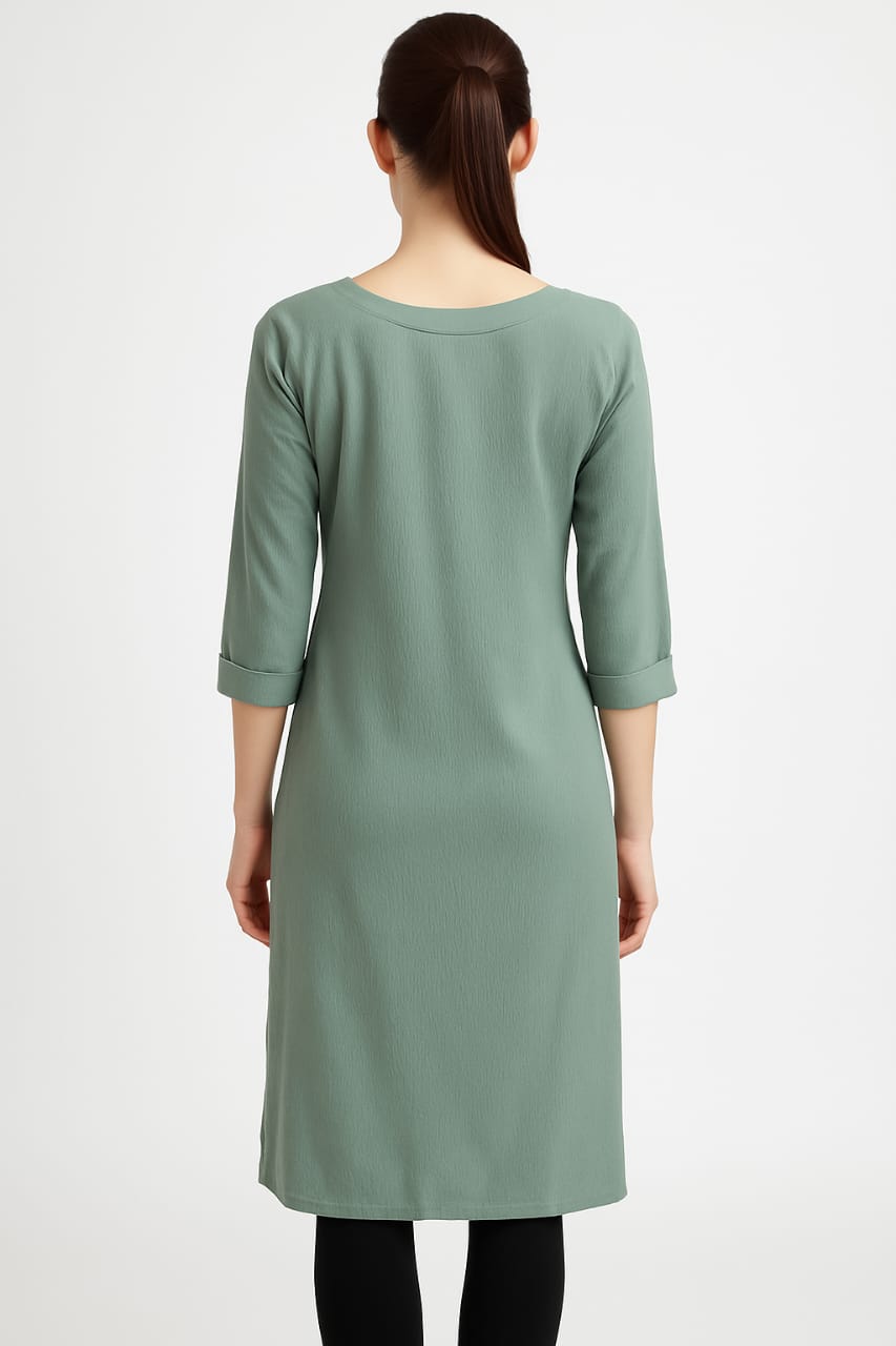 PREMIUM SAGE GREEN SOFT POPCORN FABRIC KURTI