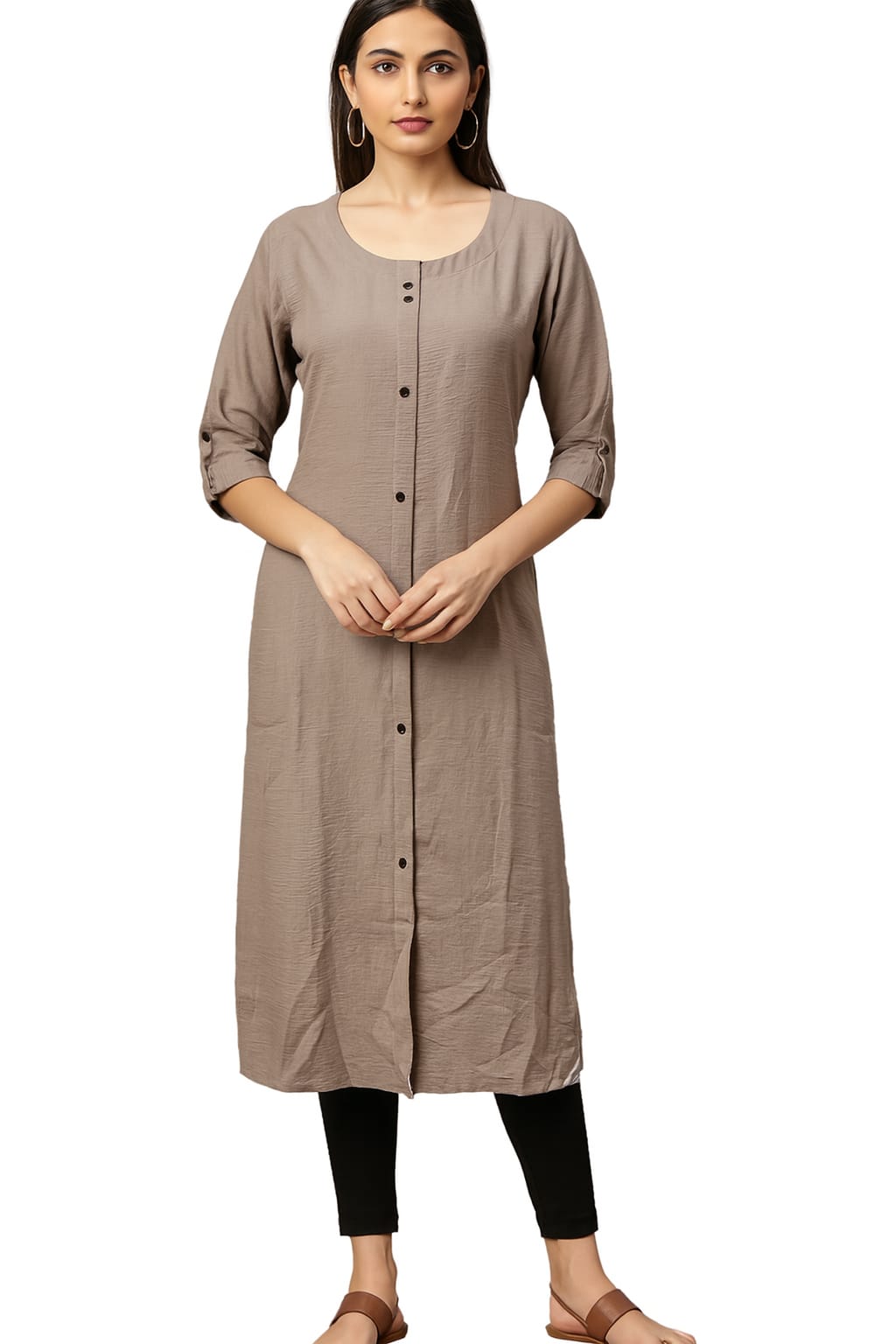 PREMIUM TAUPE SOLID CEY FABRIC KURTI