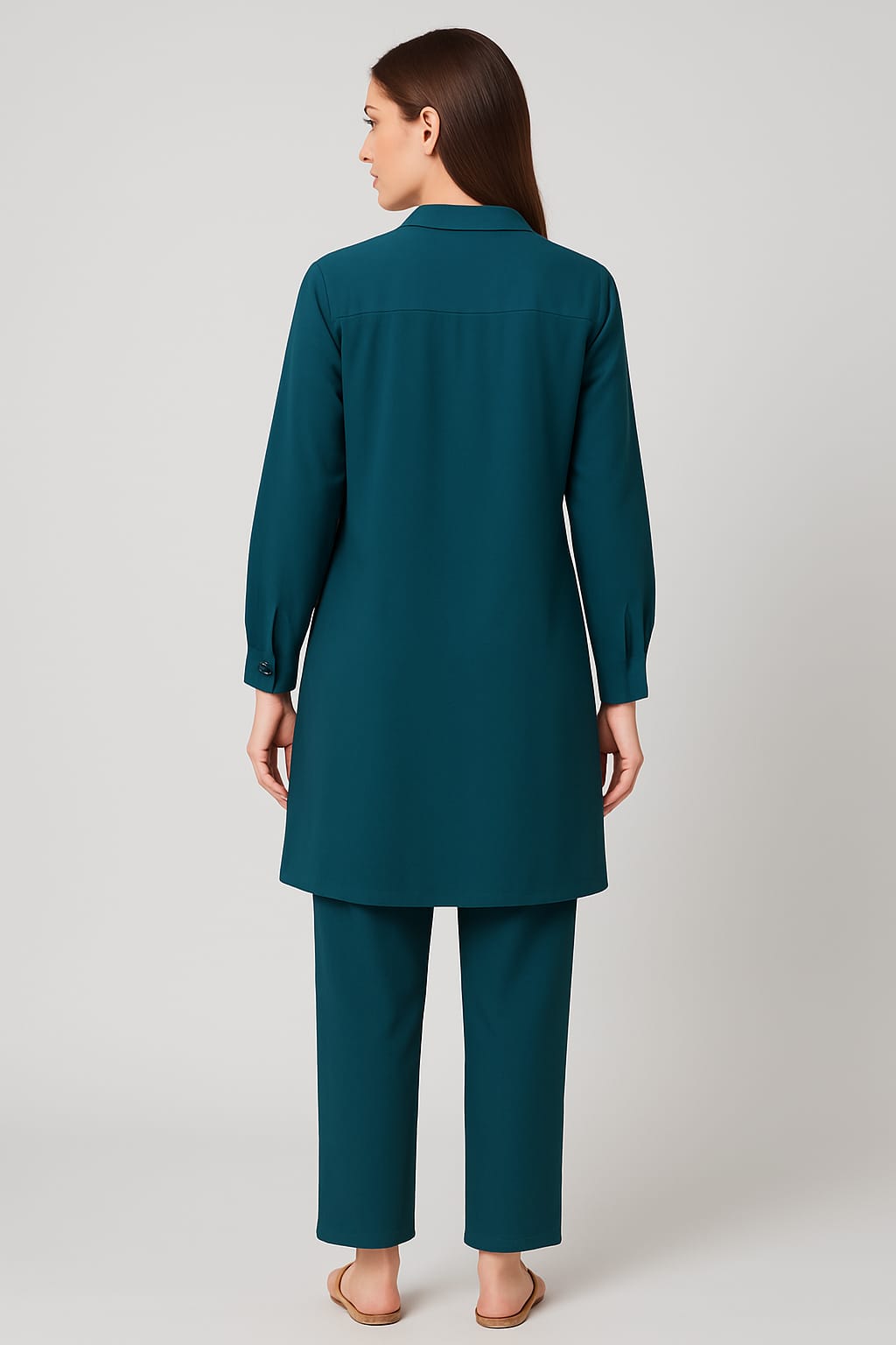 PREMIUM TEAL EMBROIDERED COTTON COORD SET