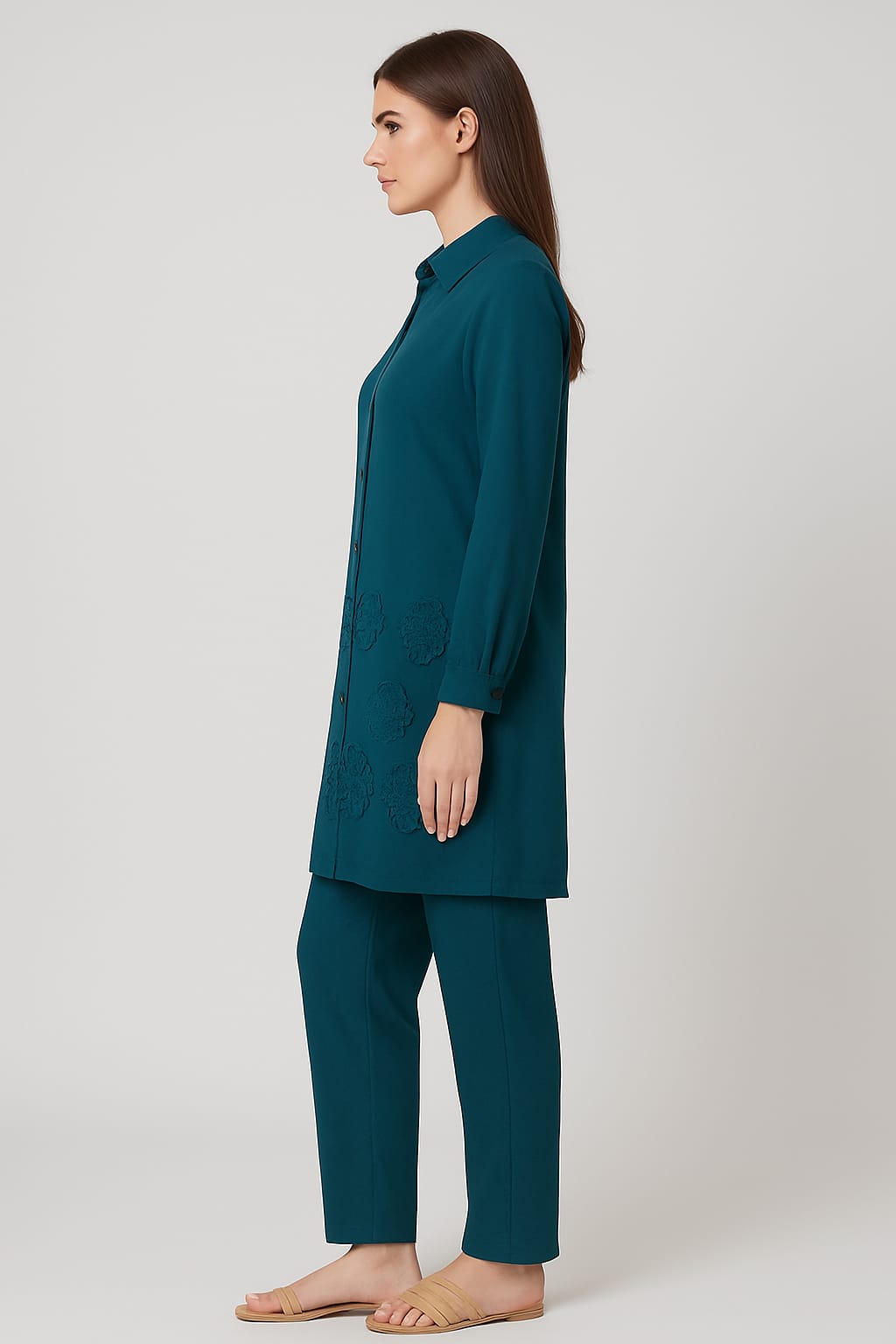 PREMIUM TEAL EMBROIDERED COTTON COORD SET