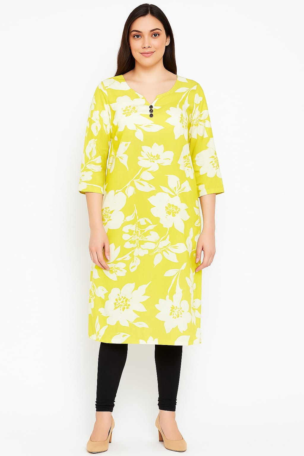 PREMIUM YELLOW PRINTED COTTON KURTI