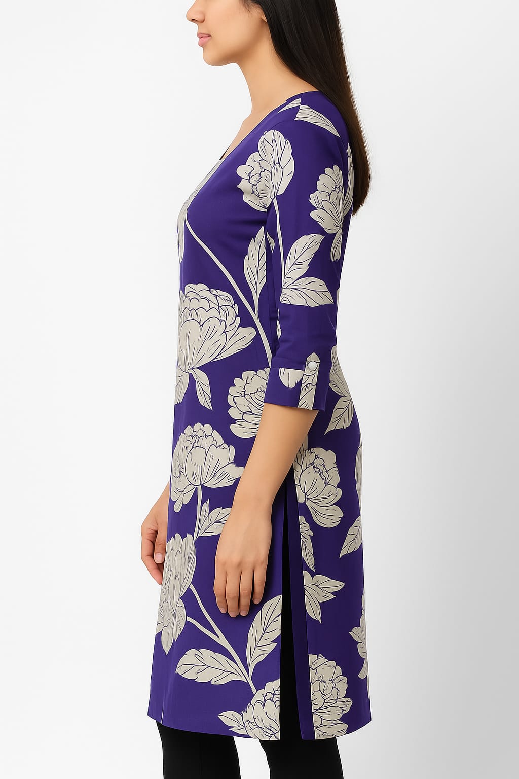 PREMIUM FLORAL PURPLE PRINTED COTTON KURTI