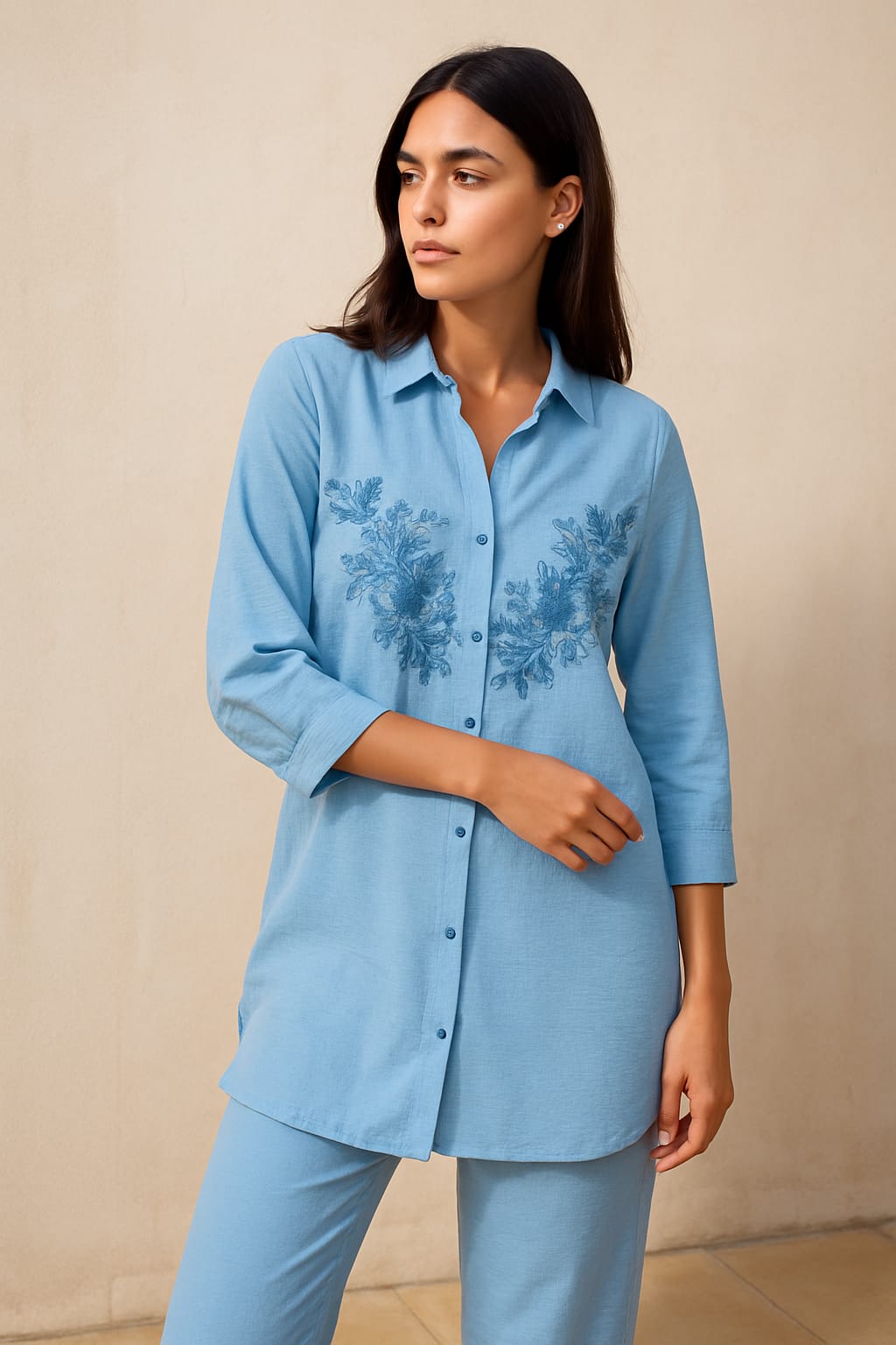 Sky Bloom Premium Cotton Embroidered Co-ord Set