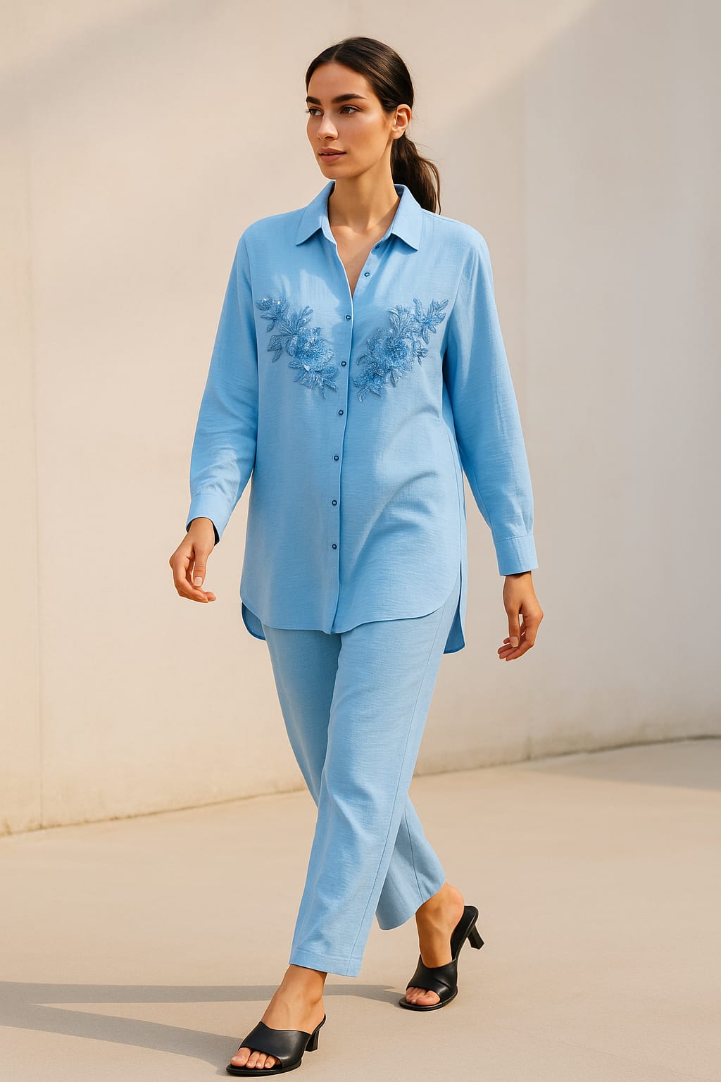 Sky Bloom Premium Cotton Embroidered Co-ord Set