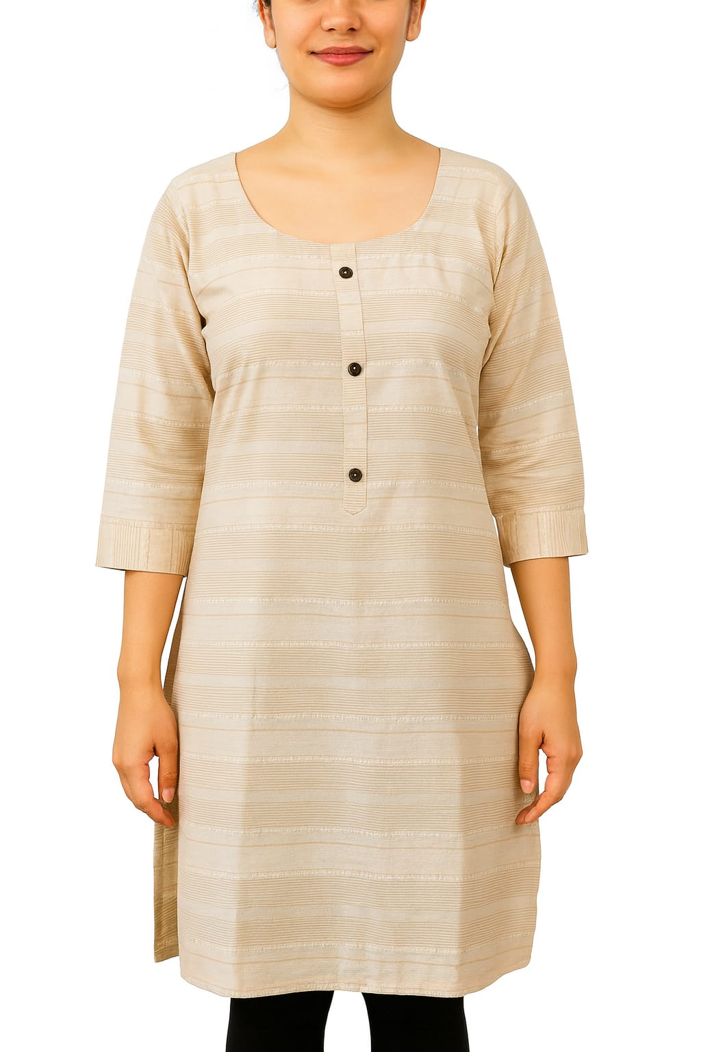 PREMIUM COTTON CLASSIC ROUND NECK KURTI ( Beige)