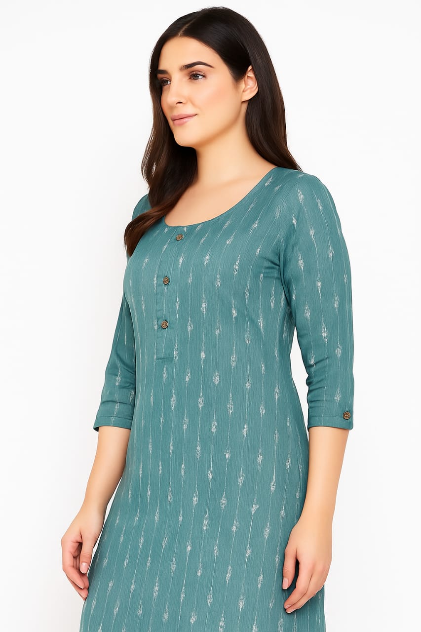 PREMIUM CLASSIC ROUND NECT KURTI WITH BUTTON PLACKET (Turquoise)
