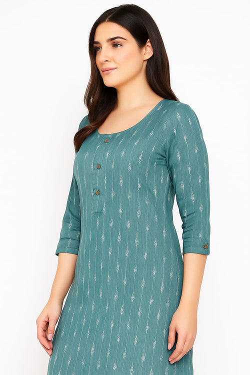 PREMIUM CLASSIC ROUND NECT KURTI WITH BUTTON PLACKET (Turquoise)