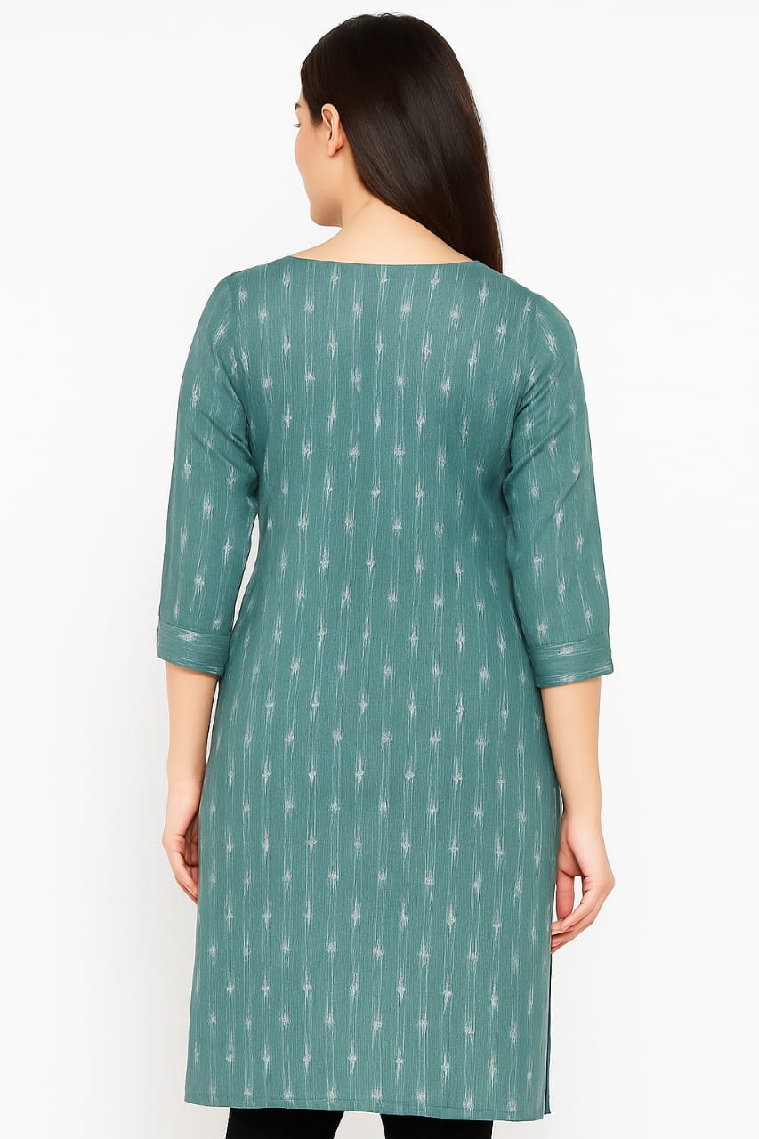 PREMIUM CLASSIC ROUND NECT KURTI WITH BUTTON PLACKET (Turquoise)