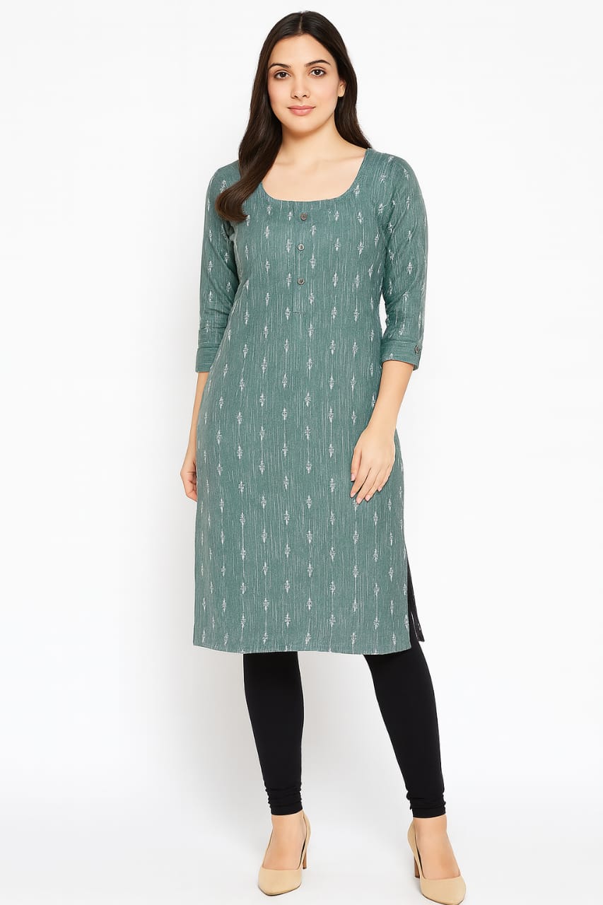 PREMIUM CLASSIC ROUND NECT KURTI WITH BUTTON PLACKET (Turquoise)